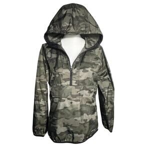 EDDIE BAUER Women Small Camouflage Half Zip Hooded Shell Windbreaker Rain Jacket